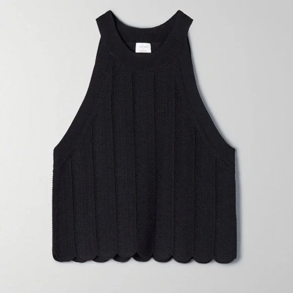 Aritzia Black Knit Scalloped-Hem Tank Top